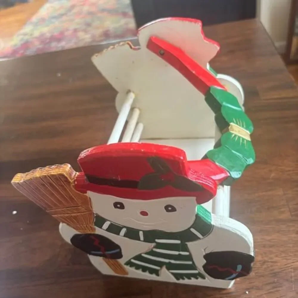 Vintage Wooden Snowman Holiday Basket